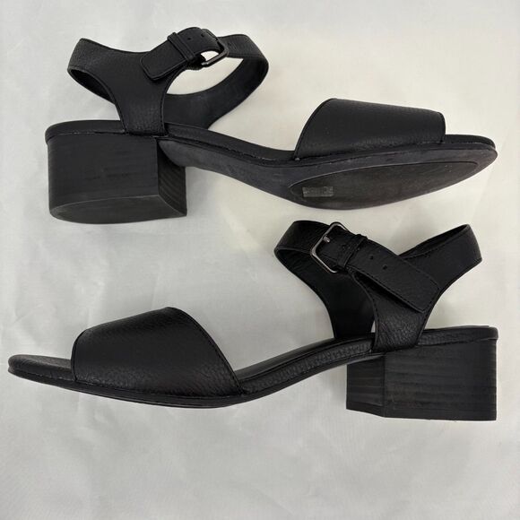 Eileen Fisher Pebbled Leather Slingback Block Heel Sandals, Sz 9.5 Black Classic - Picture 4 of 9